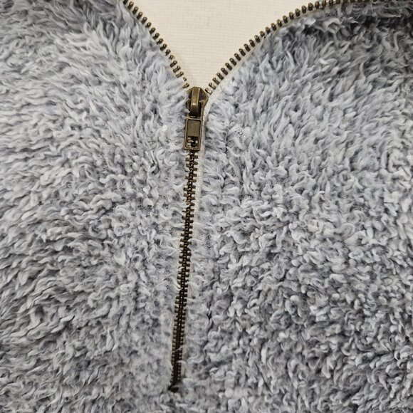 Entro Fuzzy Gray Sherpa Quarter Zip Long Sleeve Grey Pullover Sweatshirt Medium - Picture 7 of 13
